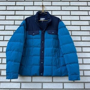 Lands’ End XL Blue Down Feather Puffer Jacket Navy Colorblock Quilted Coat